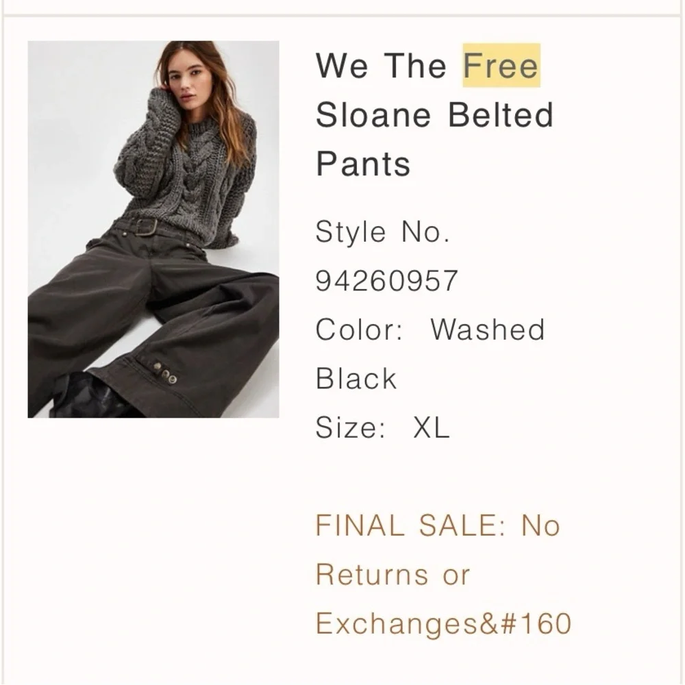 Free People Charcoal Gray Pants with Belt - Picture 4 of 4